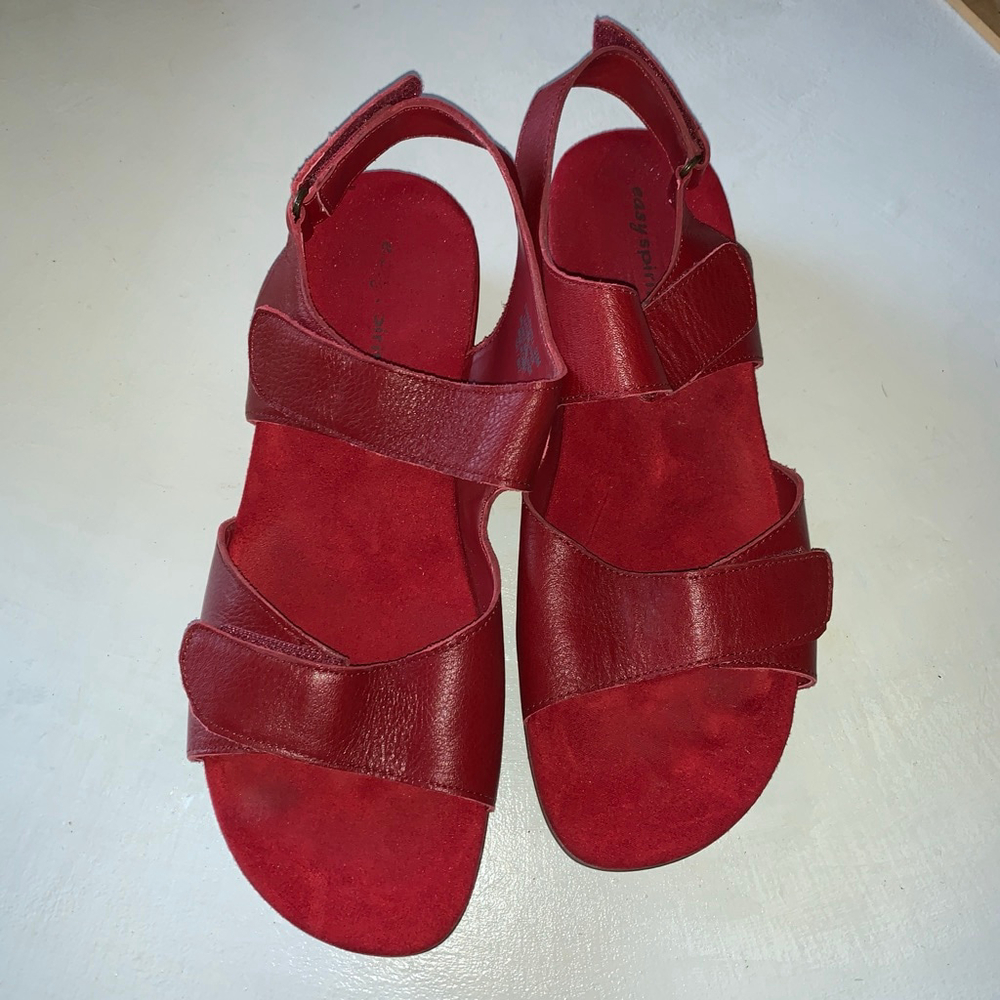 Easy Spirit Red Leather Adjustable Slingback Sandals